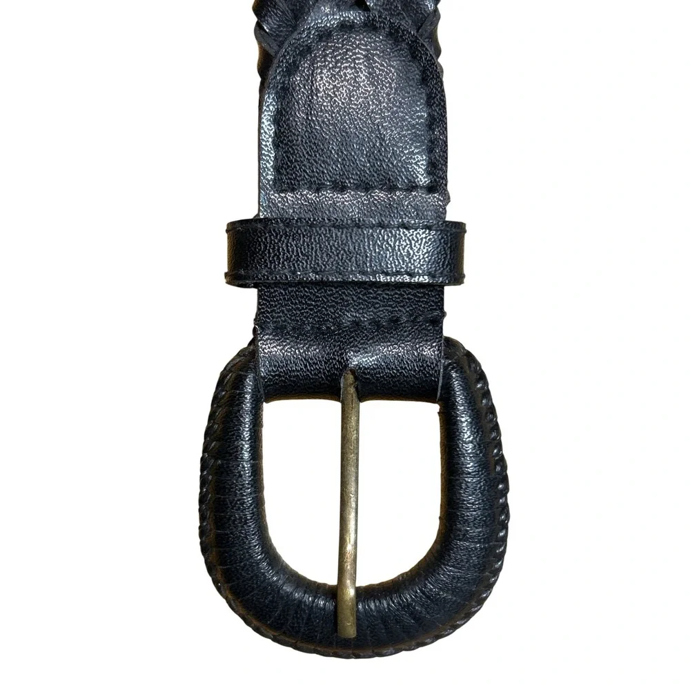 Covered Buckle‎ Braided Leather Belt Black Size 34
